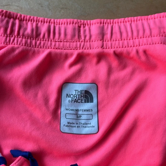 Neon pink North Face athletic running shorts with blue white trim, size small S - Picture 5 of 6